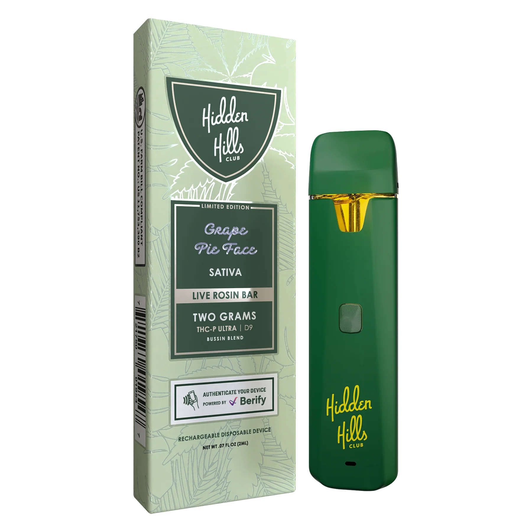 Hidden Hills 2G Live Rosin Disposable Vape Hidden Hills Grape Pie Face