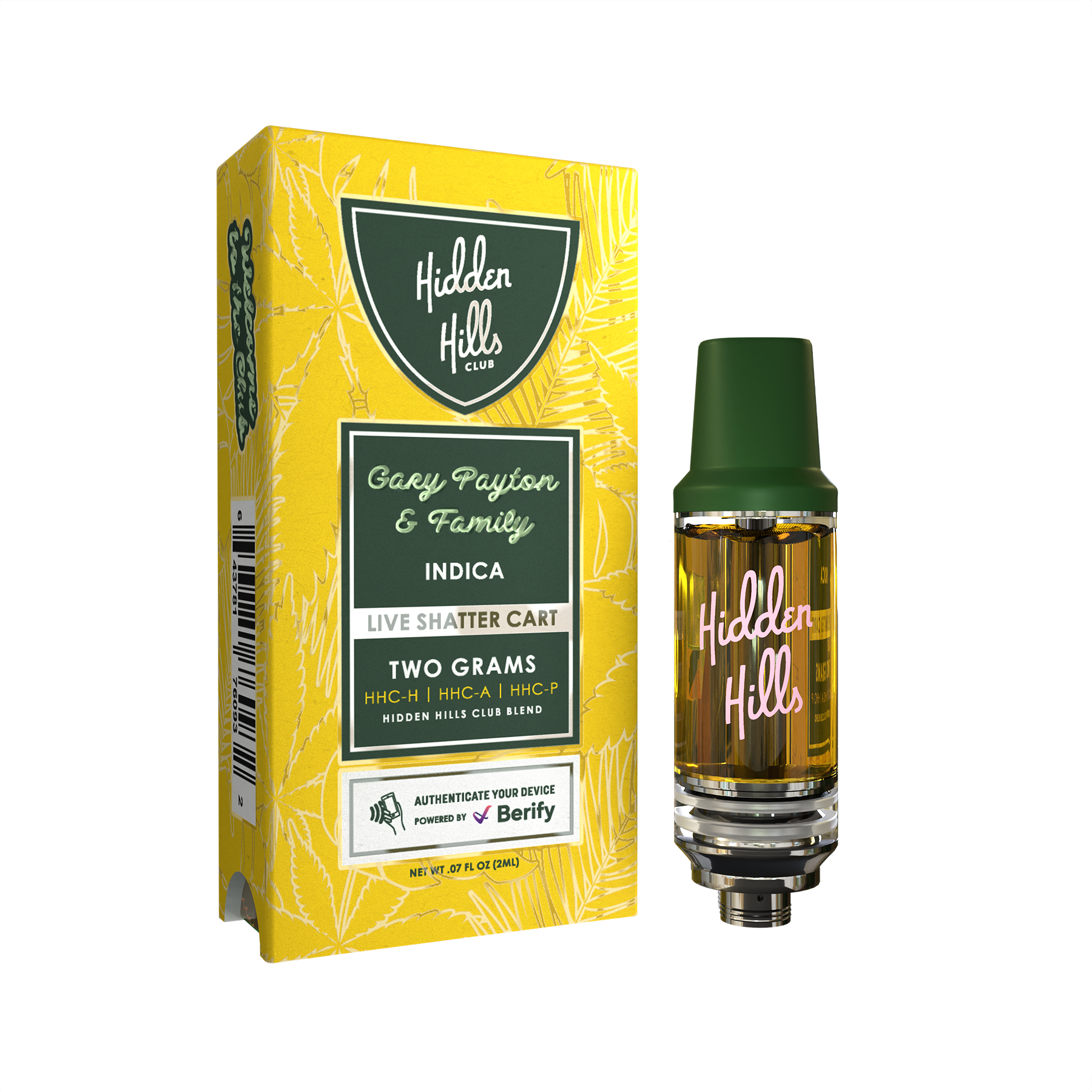 Hidden Hills 2G Live Shatter HHC Cartridge Vape Hidden Hills Gary Payton & Family Indica  