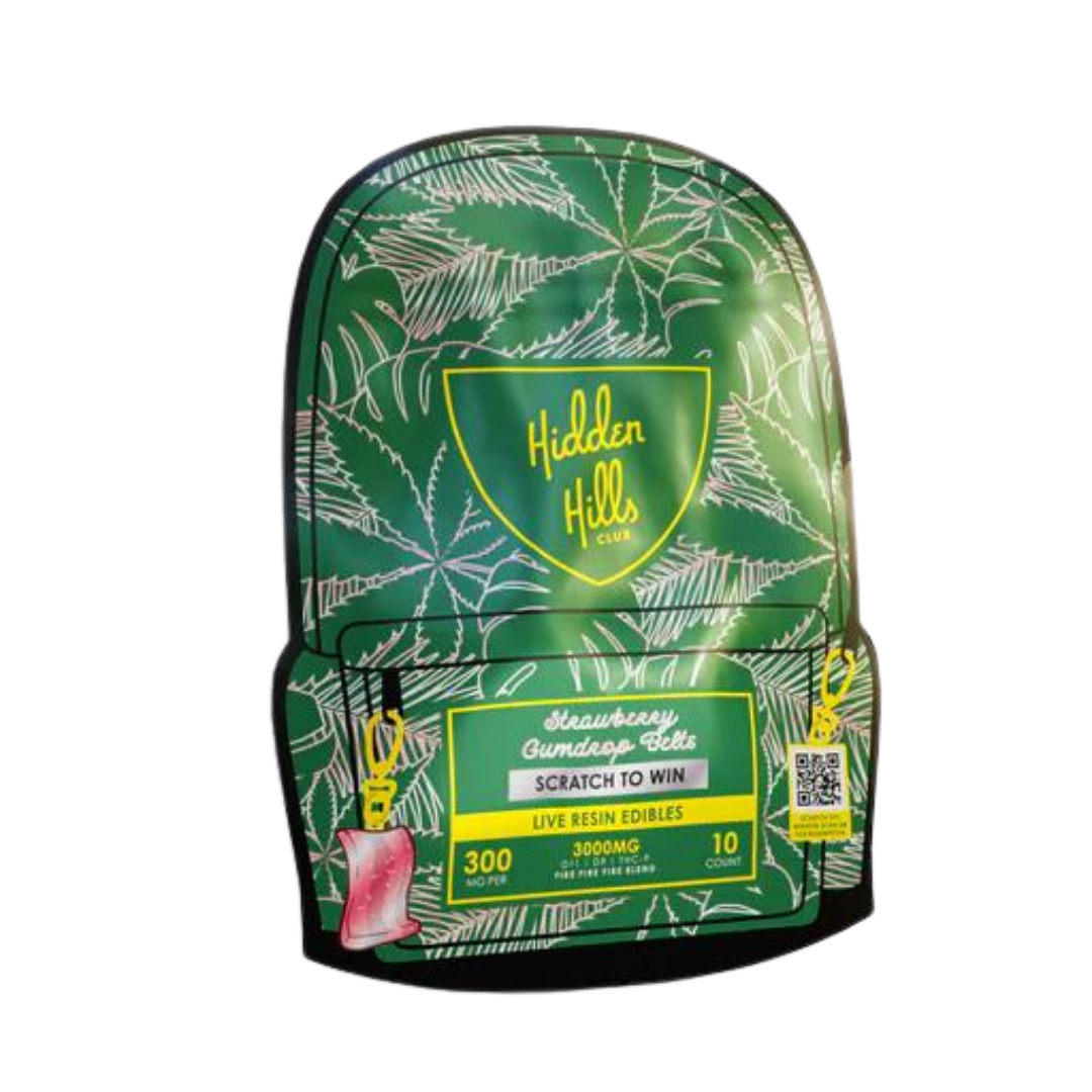 Hidden Hills Live Resin Belts D11/D9/THC-P Gummies Edibles Hidden Hills Strawberry Gumdrop Belts  