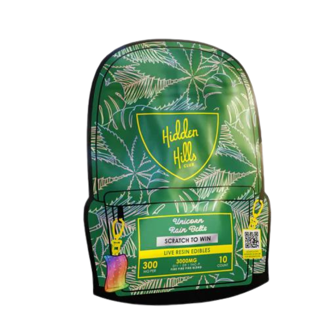 Hidden Hills Live Resin Belts D11/D9/THC-P Gummies Edibles Hidden Hills Unicorn Rain Belts  