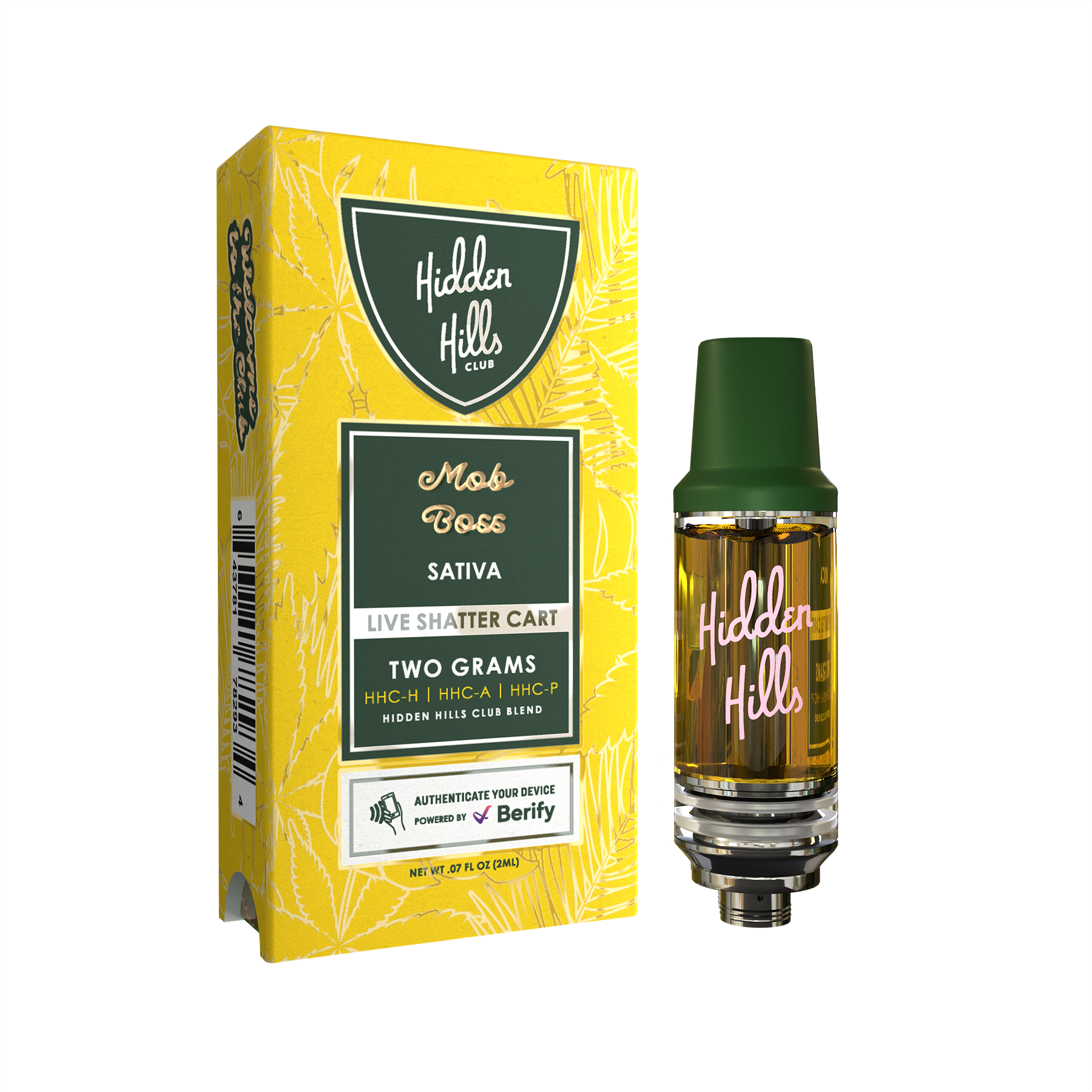 Hidden Hills 2G Live Shatter HHC Cartridge Vape Hidden Hills Mob Boss Sativa  