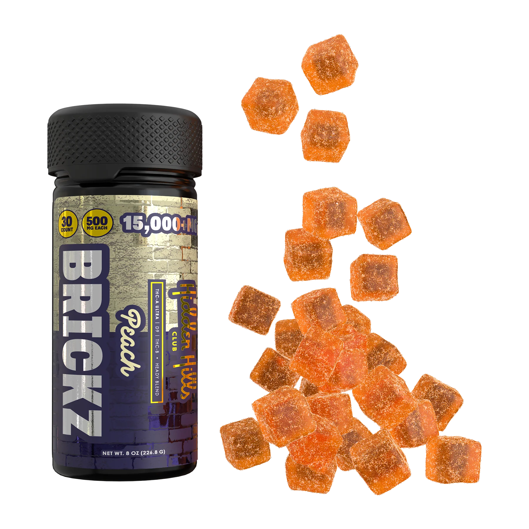 Hidden Hills Brickz Heady Blend | 15000mg Edibles - 30 Count Edibles Hidden Hills Peach