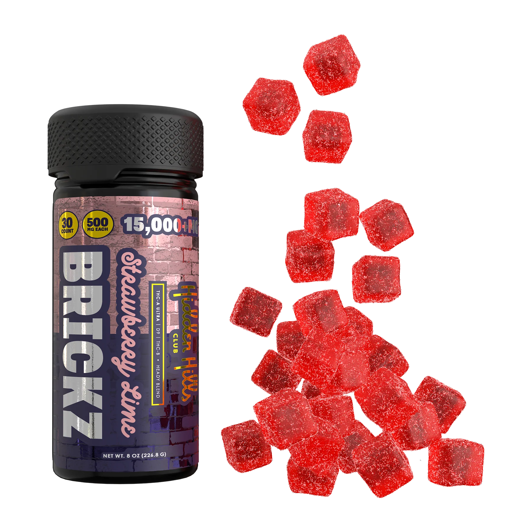 Hidden Hills Brickz Heady Blend | 15000mg Edibles - 30 Count Edibles Hidden Hills Strawberry Lime