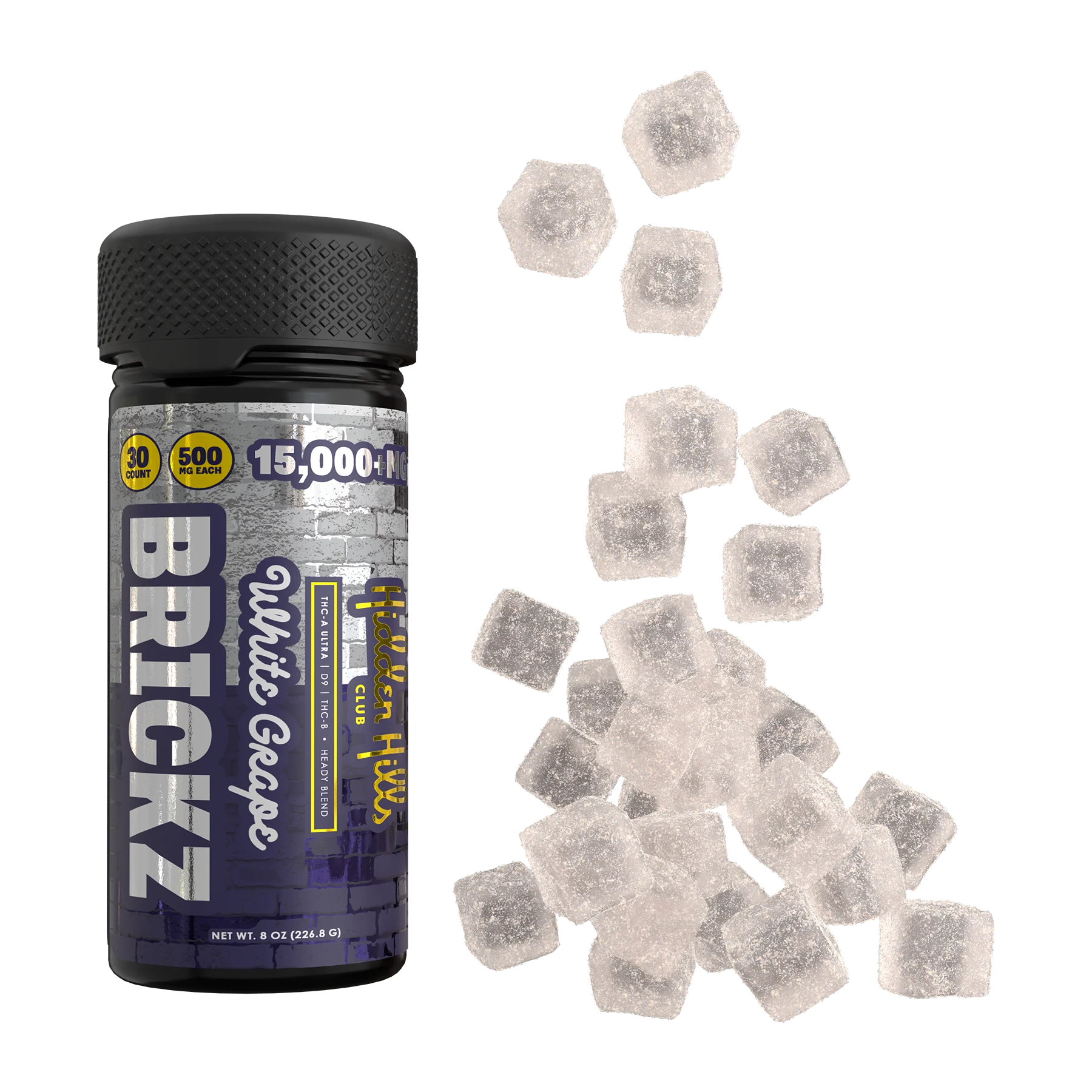 Hidden Hills Brickz Heady Blend | 15000mg Edibles - 30 Count Edibles Hidden Hills White Grape