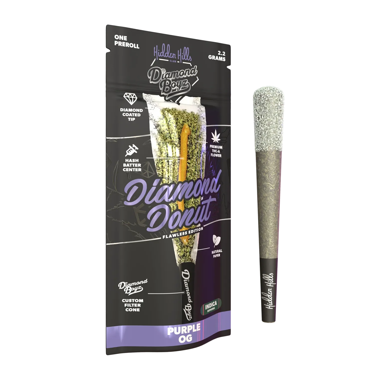 Hidden Hills x Diamond Boyz 2.2 g Diamond Donut Pre-Roll - 2 Pack Flower Hidden Hills Purple OG