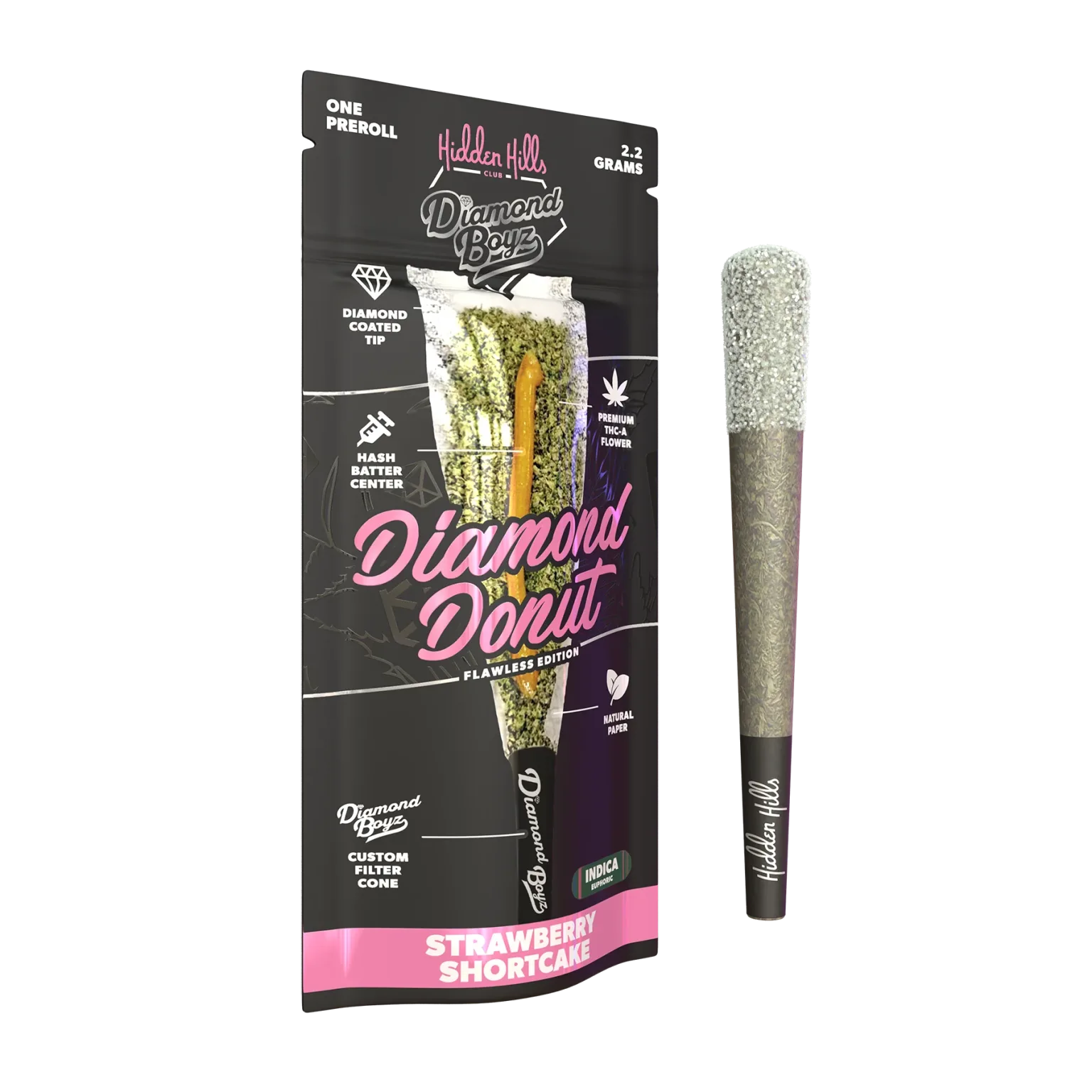 Hidden Hills x Diamond Boyz 2.2 g Diamond Donut Pre-Roll - 2 Pack Flower Hidden Hills Strawberry Shortcake