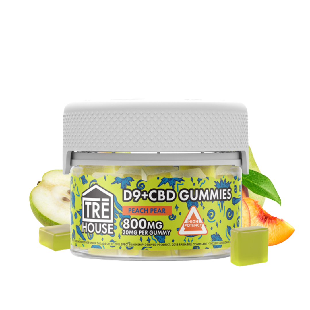 Tre House Peach Pear Delta 9 Gummies with CBD Edibles Tre House 40ct  