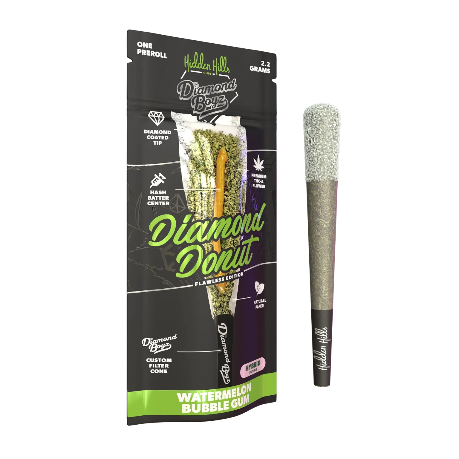 Hidden Hills x Diamond Boyz 2.2 g Diamond Donut Pre-Roll - 2 Pack Flower Hidden Hills Watermelon Bubble Gum