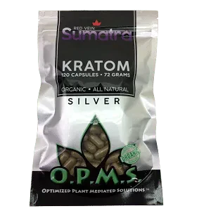 O.P.M.S. Silver Capsules Kratom OPMS Red Vein Sumatra 120 Count 