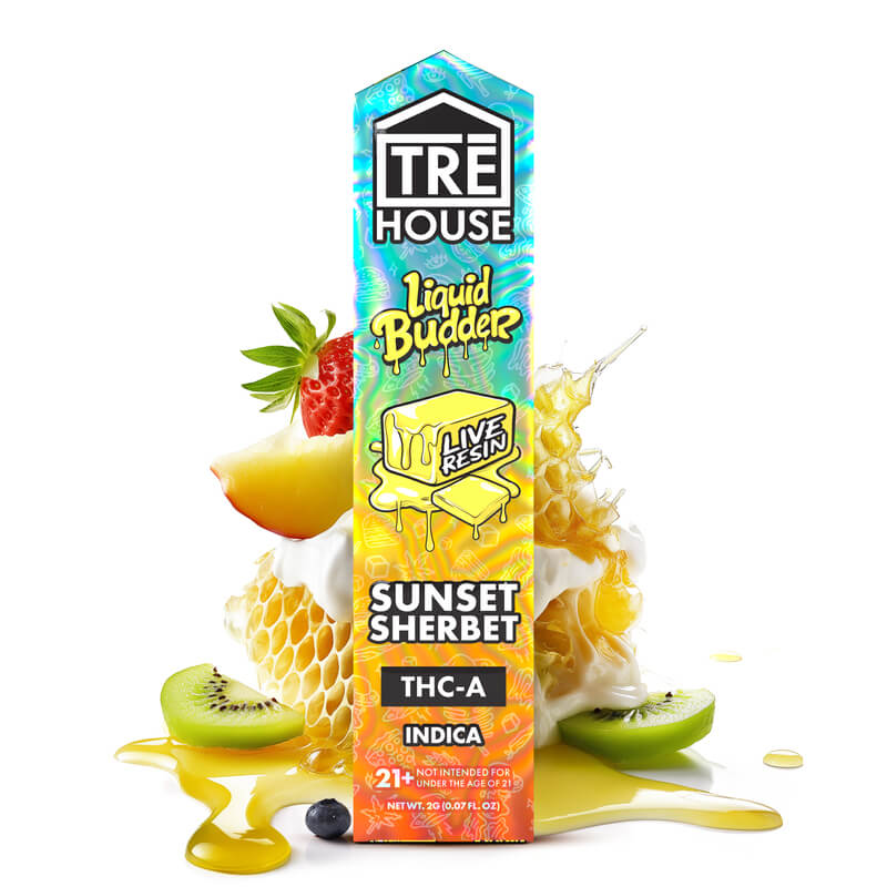 Tre House THC-A Live Resin Liquid Budder Vape Pen Vape Tre House Sunset Sherbet Indica  