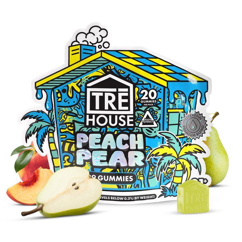 Tre House Peach Pear Delta 9 Gummies with CBD Edibles Tre House 20ct