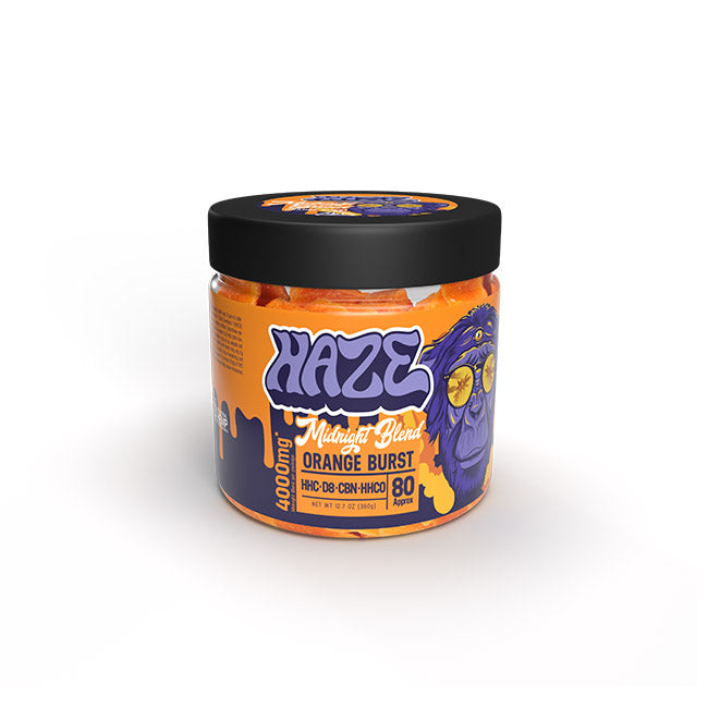 Haze Midnight Blend Indica Gummies Edibles Haze Orange Burst 80 Count 