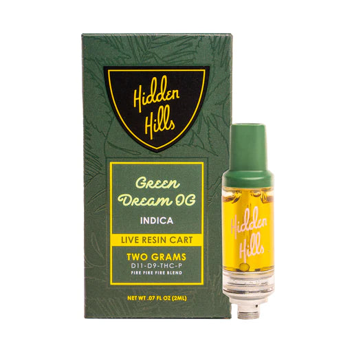 Hidden Hills Fire Fire Blend 2g Live Resin Cartridge Vape Hidden Hills Verde Dream OG Indica  